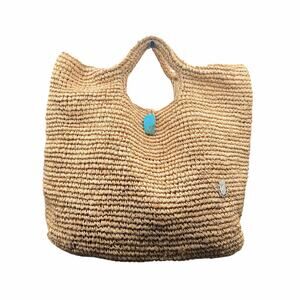 Tara Grinna Woven Straw Raffia Tote Bag Beach Summer Boho Natural
